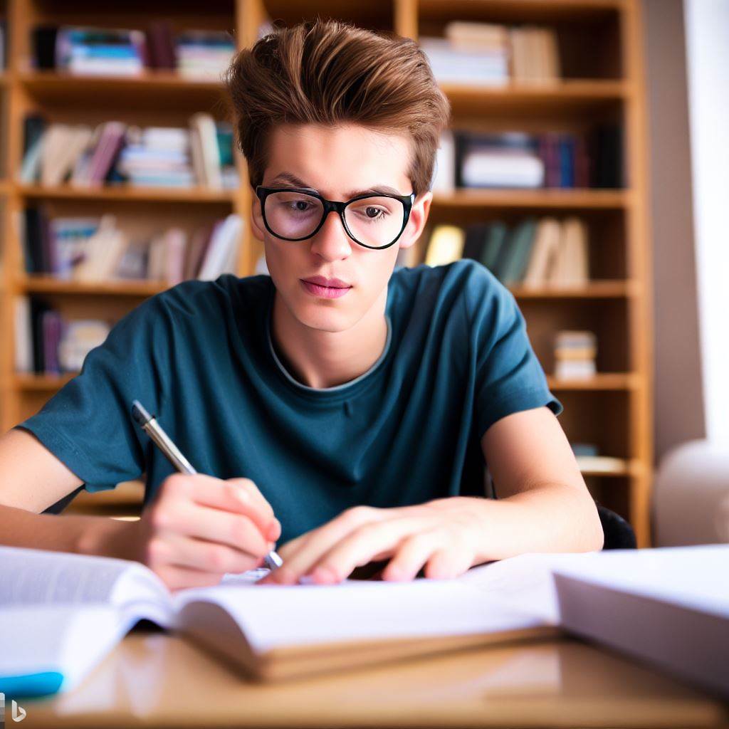 Estudiante en la biblioteca ¡A estudiar!